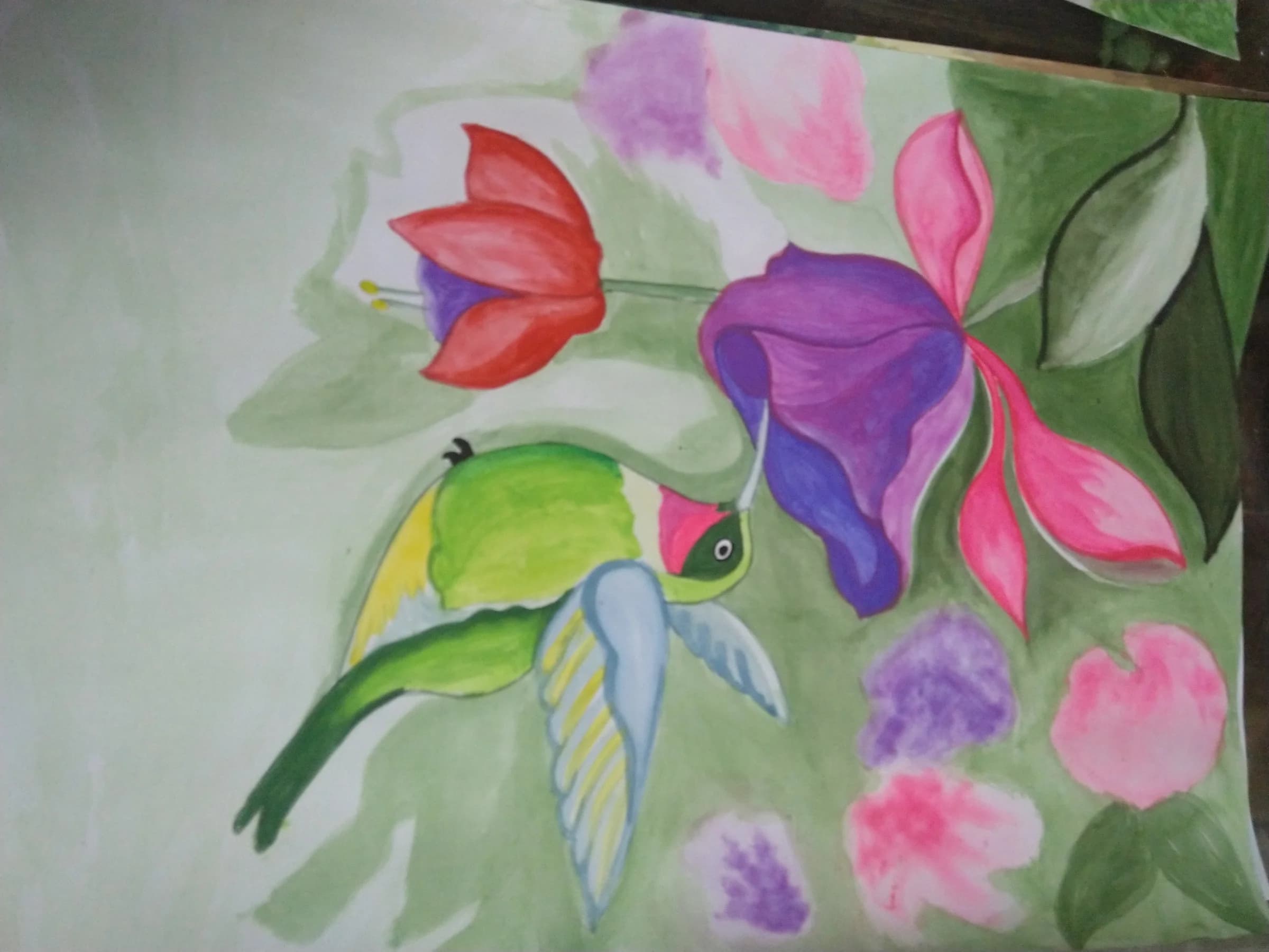 Hummingbird and florals watercolor
